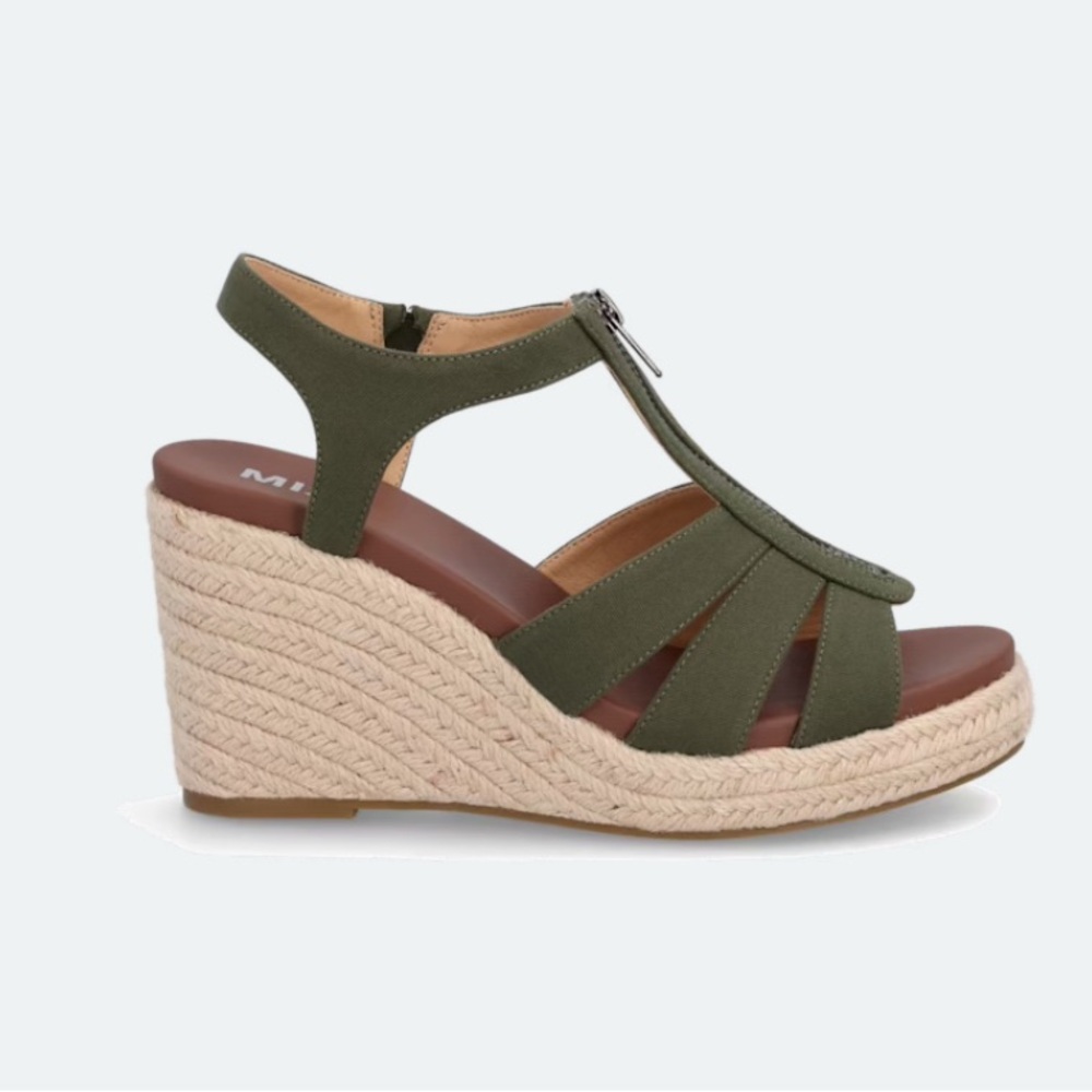 MIA Olive Canvas Espadrille Wedge Sandals with Front Zip - Picture 2 of 5